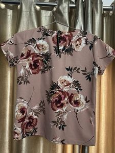 Pink Floral Short Sleeve Casual Top