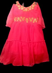 Red Embroidered Party Dress
