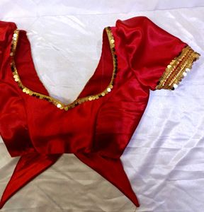 Satin Bow Style Back Hook Puff Sleeve Blouse