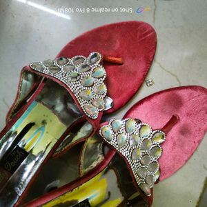 Red Embellished Flats