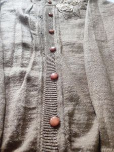 Brown Knit Cardigan with Floral Detail