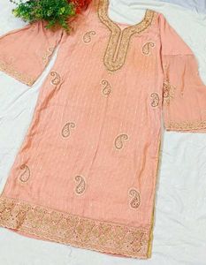 Peach Jarkan Hand Work Embroidery Suit