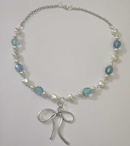 Blue Bow Pearlcore Necklace ⋆.𐙚 ̊