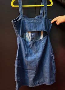 Denim Button-Down Cut-Out Mini Dress