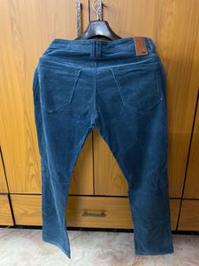 Basics Navy Blue Denim Corduroy Trousers Size 36