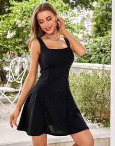 Shein Solid Square Neck Skater Mini Dress