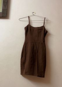 H&amp;m Brown Twill Fitted Dress