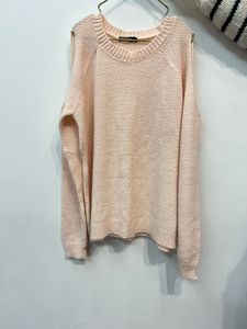 Pastel Pink Pullover With Cut Out Sleeves
