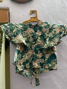 Tropical Print Ruffle Top