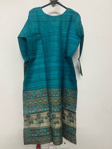 Teal Button-Down Kurti With Churidar &amp; Dupatta