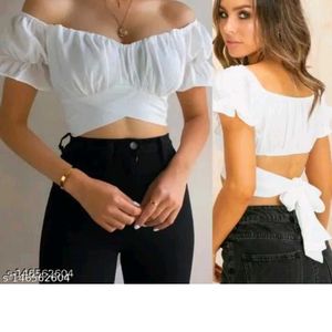 White Puff Sleeve Crop Top