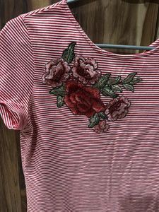 Striped Floral Embroidered Tee