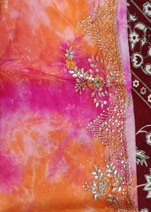 Organza Mirror Work Tie Die Saree