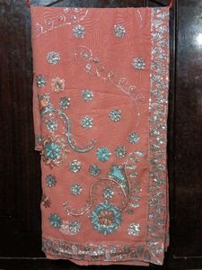 Embroidered Peach Saree