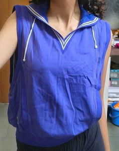 Blue Sleeveless hoodie
