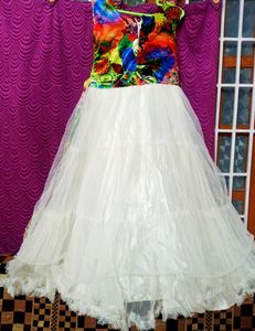 Peacock Designed White Frock🤍