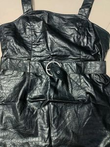 Chic Black Faux Leather Mini Dress Size L