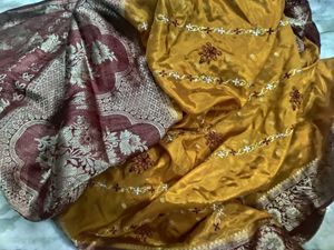 Mustered Yellow With Red Border Banarasi Silksaree