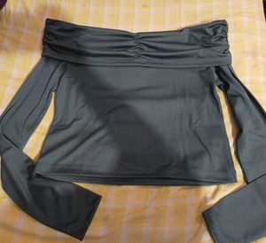 Shein Grey Off-Shoulder Long Sleeve Top