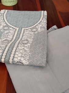 Cotton Embroidered Round Neck,Bottom Plain