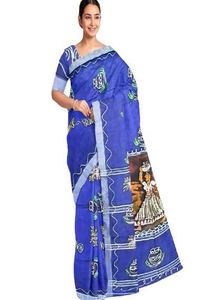 Blue Cotton Saree with Unique Print