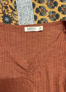 Sanfu Rust Ribbed Knit Top
