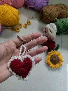 Crochet Ruffle Heart Keychain