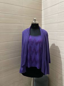 Oversized Purple Top &amp; Cardigan Set