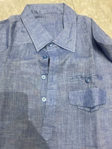 Blue Linen Button-Up Shirt Cum Kurta