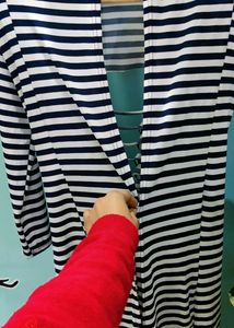 White And Blue Striped Longline Shrug