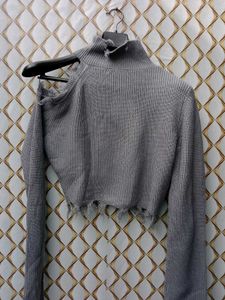🔴New Zara Cut Crop Grey Sweater