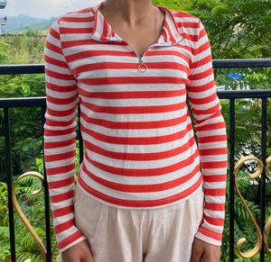 Striped Zip-Up Top