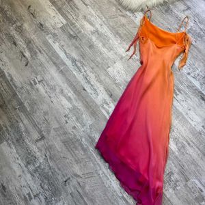 Spaghetti Straps Ombre Orange Chiffon Beaded Gown