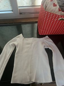 White Off-Shoulder Ribbed Top