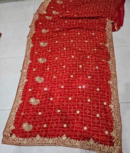 Beautiful Red Bandhani Saree With Amazing Work