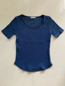 ZARA Blue Ribbed Tee