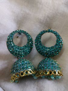 Jhumka Earrings - Turquoise &amp; Gold