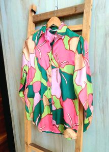 Floral Print Satin Shirt Size-36
