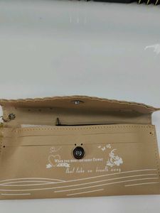 Cute Beige Wallet with Pom-Pom
