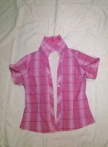 Pink Plaid Short Sleeve Button Down