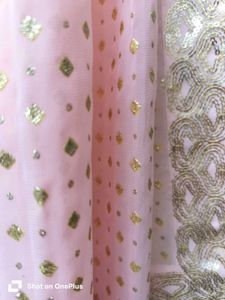 Glitter baby pink festive saree with beaded tassle