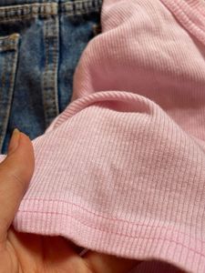 Pink Tank &amp; Denim Mini Skirt
