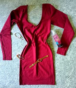 MAROON HOT BACKLESS BODYCON FOR WOMEN