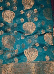 Teal &amp; Gold Brocade Saree