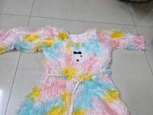 Multicolour Fur Midi Party Wear Dress