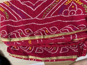 Red Bandhani Saree with Golden Border