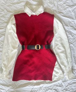 Alamode By Akansha Red Sweater Vest & White Shirt