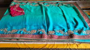 Beautiful Sea Green Sari With Blouse