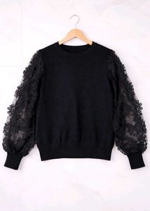 Black Lace Sleeve Sweater