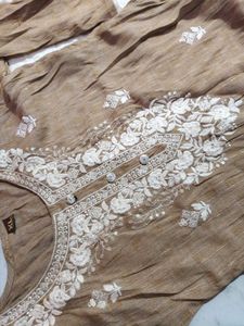 Trendy Brown Embroidered Kurta Set